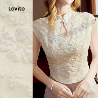 Lovito เสื้อเบลาส์วินเทจสีแดงสำหรับงานปาร์ตี้ ดีไซน์เว้าช่วง…