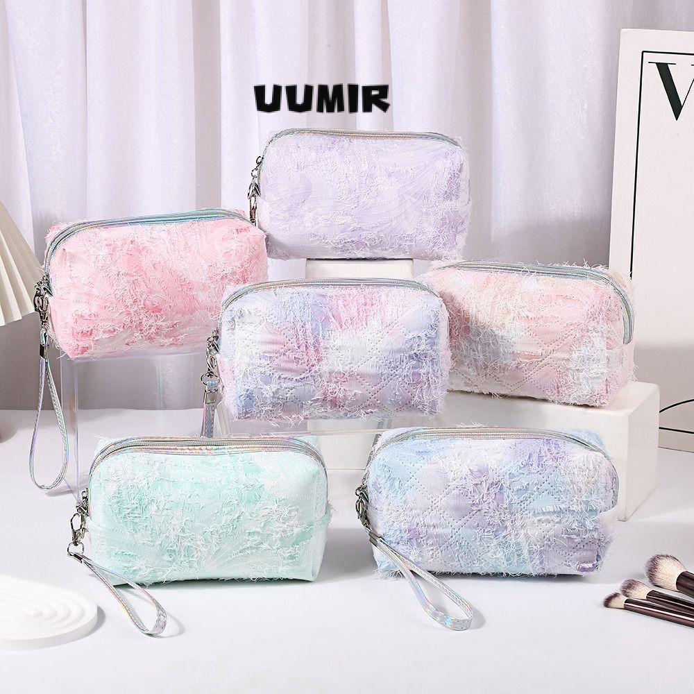 UUMIR กระเป๋าเครื่องสําอางกระเป๋าแต่งหน้านุ่มความจุขนาดใหญ่พร้อมเชือกเส้นเล็กกระเป๋าแป้งแบบพกพาไล่โท