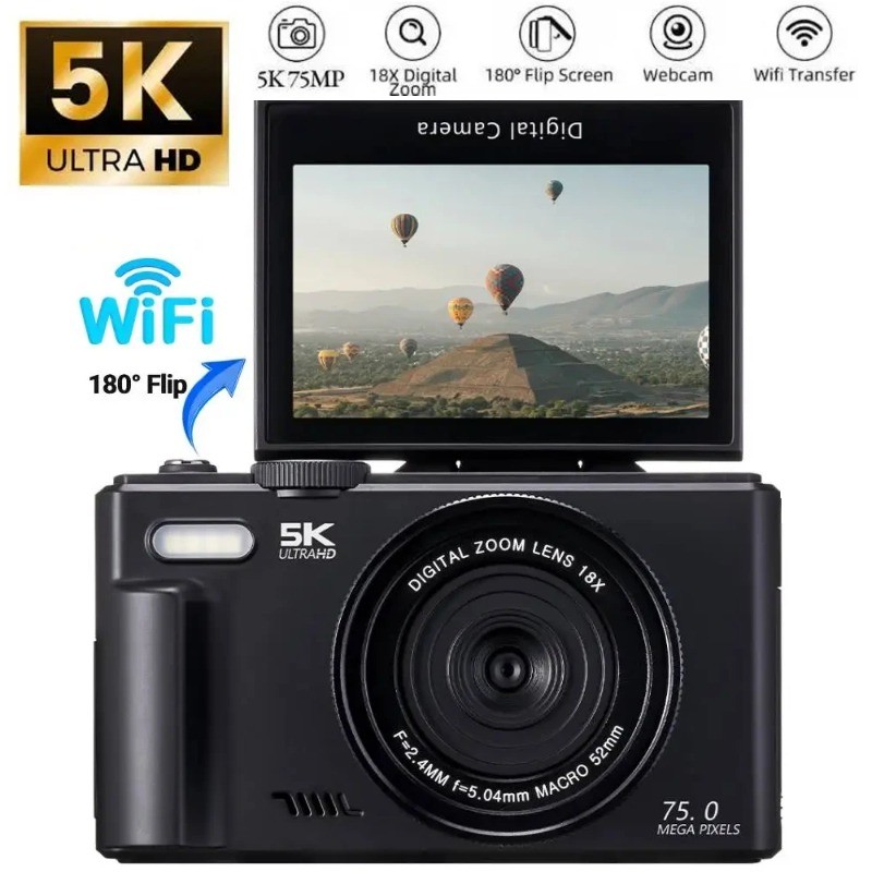 75MP Digital 18X Digital Zoom Camera สําหรับถ่ายภาพ 5K Vintage Vlog Video Recorder สําหรับ YouTube 1