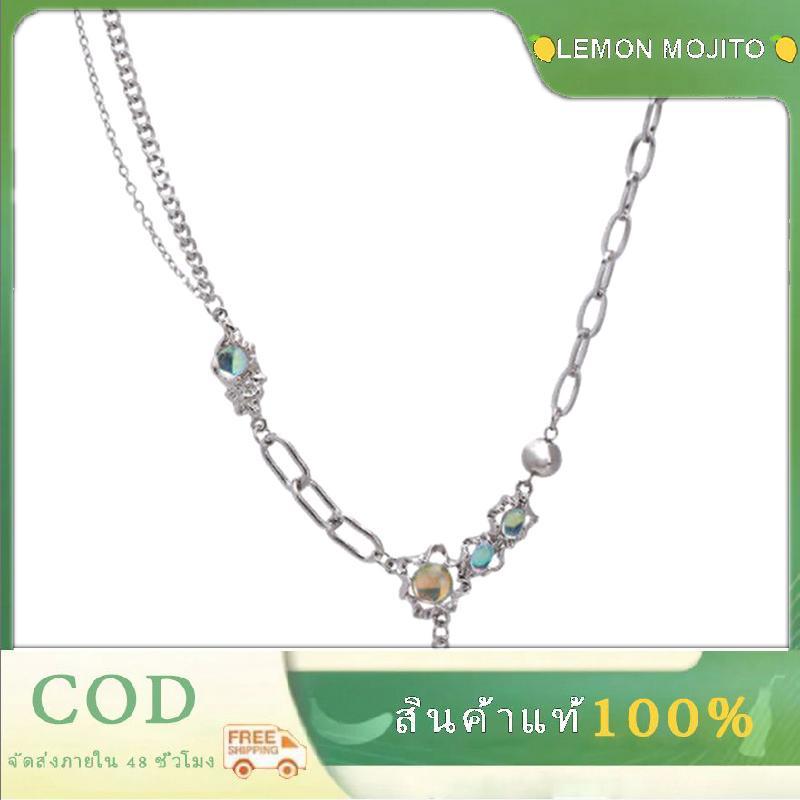 Mojito สร้อยคอจี้รูปดาวมูนสโตนสำหรับผู้หญิงสร้อยคอฮิปฮอปพังค์แนวพังก์