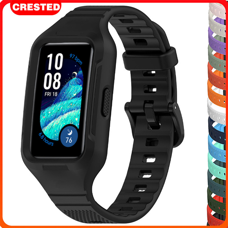 Texture 2 in 1 Sport Rubber STRAP with bumper Case for Huawei band 10 9 8 7 ซิลิโคน