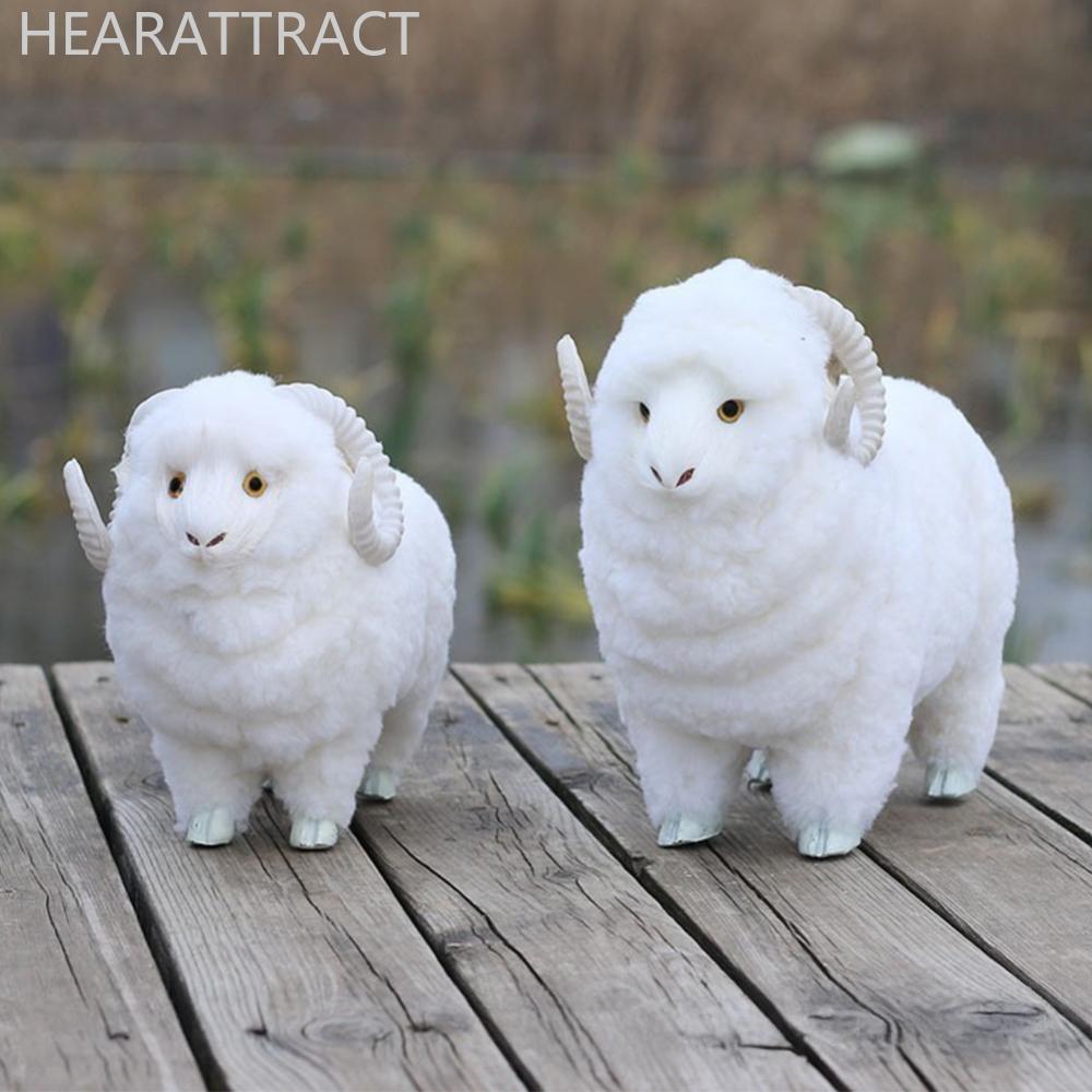 HEARATTRACT จําลองแกะสัตว์แกะน้อยขนสัตว์จริง Soft Touch Easter Home Decor Collection Item Miniature 