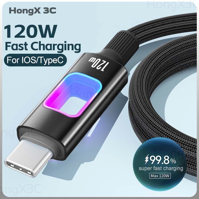 Hollow-out Design ประเภท C/USB ชาร์จโทรศัพท์สายชาร์จ Ambient Light 120W Super Fast Charge ข้อมูลสายไ