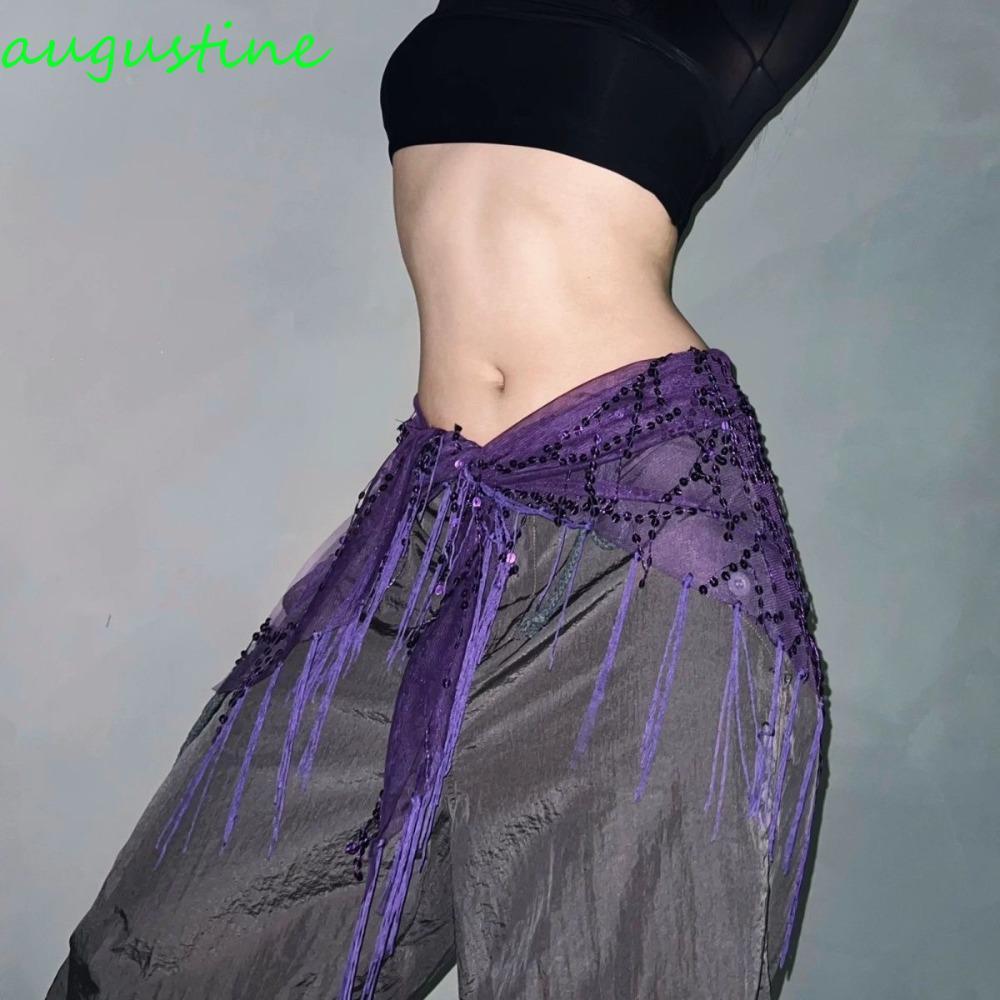 AUGUSTINE อุปกรณ์เต้นรำสะโพก พร้อมผ้าพันคอสามเหลี่ยม Y2K กางเกงยีนส์ฮิปฮอปและเลื่อมเข็มขัด
