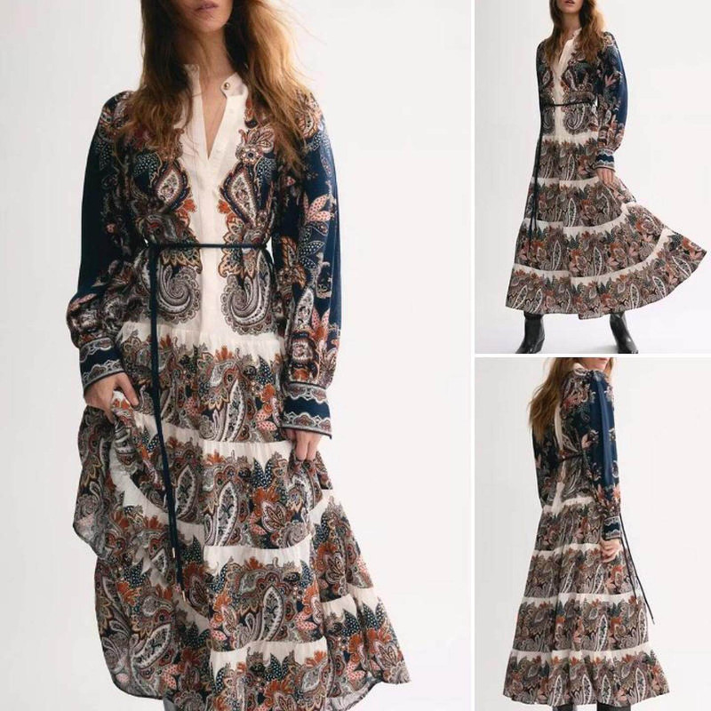 ZA Temperament Paisley Print Layered Skirt Hem Skirt1322828