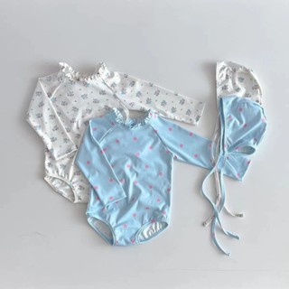 0-3 ปีเด็กเด็กดอกไม้ลายจุดเชื้อราขอบแขนยาวยืดหยุ่นสูงชุดว่าย…