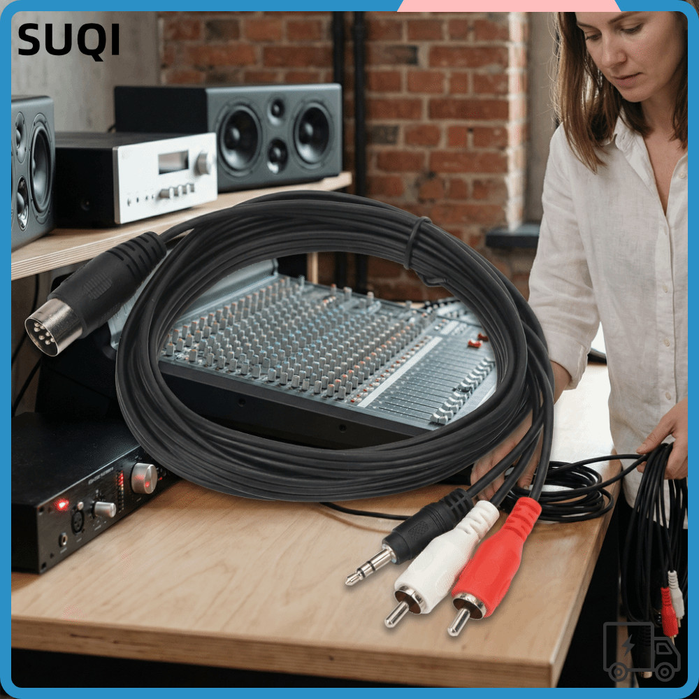 SUQI DIN 8Pin Male Audio Lead, 5.9ft Male to Male DIN 8Pin to 3.5mm + 2RCA Cable, Stable Signal Plug