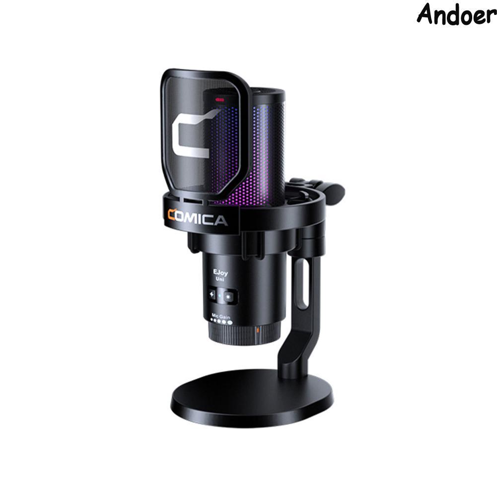 COMICA EJoy Uni Pro เดสก์ท็อปไร้สายไมโครโฟนตัดเสียงรบกวน RGB คอนเดนเซอร์ไมโครโฟนสำหรับบันทึกสตรีมมิ่
