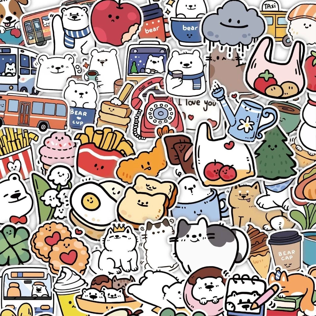 60 แผ่นหมีขาว โรมมิ่ง การเดินทาง สติ๊กเกอร์โน๊ตบุ๊คการ์ตูนน่ารัก ทําเอง สติ๊กเกอร์โทรศัพท์มือถือ