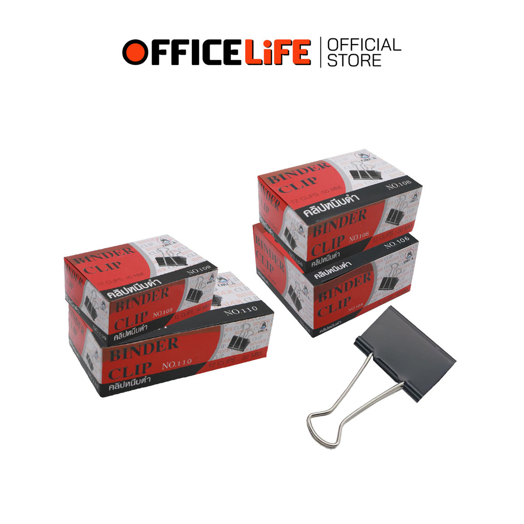ORCA (ออร์ก้า) คลิปหนีบกระดาษ สีดำ คลิปดำ รุ่น No.106 / 108 / 109 / 110 ( กล่อง )