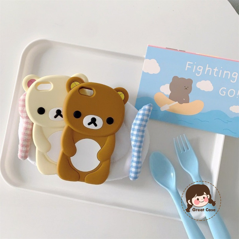 การ์ตูน 3D Rilakkumaซิลิคอนเคสโทรศัพท์สําหรับiPhone 17 16 15 14 Plus 13 12 11 Pro Max SE3 SE2 SE1 8 7 6 6S 5 5S 4S 2022 2020 2016 + หรูหราน่ารักหมีนุ่มAnti-fall ปลอก ปลอก ปลอก