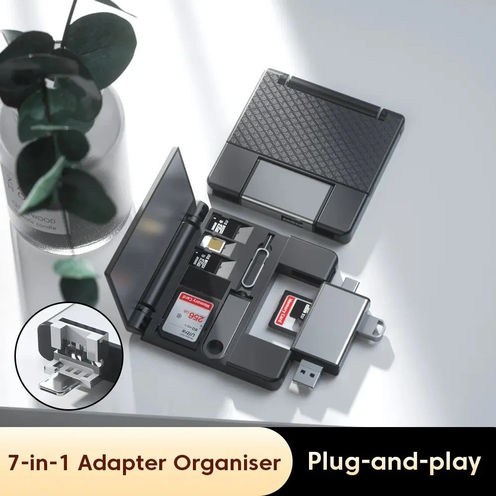 7-in-1 Multifunctional Card Reader กล่องเก็บ SD Card Micro SD Card Case อะแดปเตอร์ OTG USB2.0 Type-C