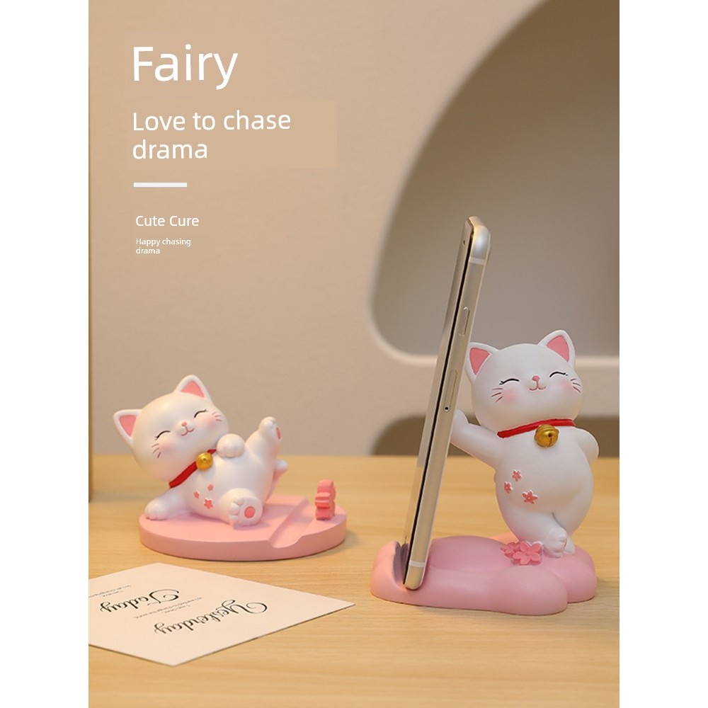 litem desktop holder ผู้ถือโทรศัพท์น่ารัก ที่วางโทรศัพท์มือถือของขวัญสํานักงานแมวนําโชคน่ารัก