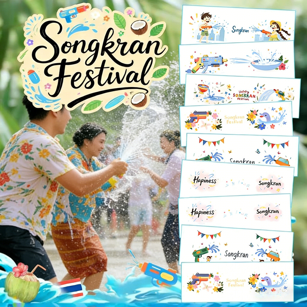 สติกเกอร์รอยสักสงกรานต์ เมคอัพสร้างสรรค์ สติกเกอร์หน้าสวย สติกเกอร์แก้มแสนน่ารัก