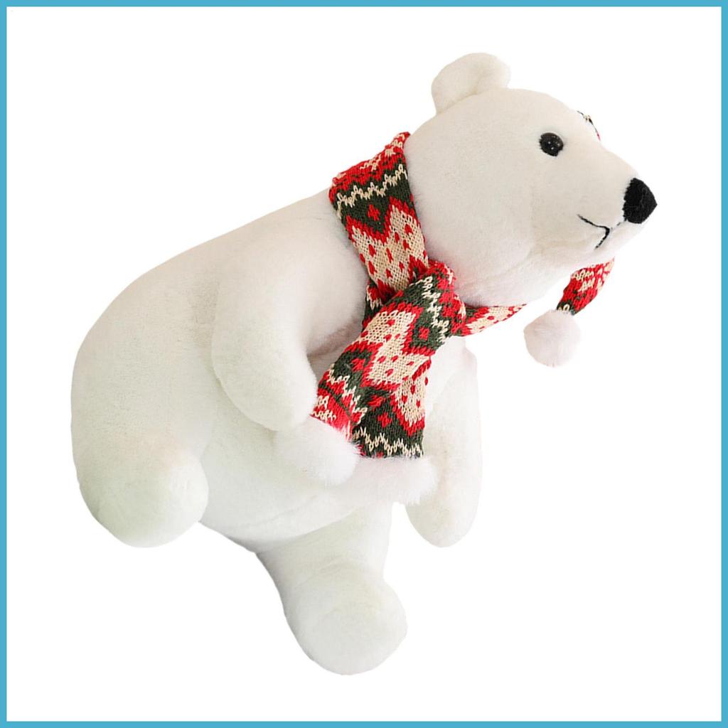 Polar Bear ตุ๊กตาน่ารักตุ๊กตาสัตว์ของเล่นคริสต์มาส Cuddly Polar Bear สวมผ้าพันคอสําหรับเด็กสาวโซฟาข้