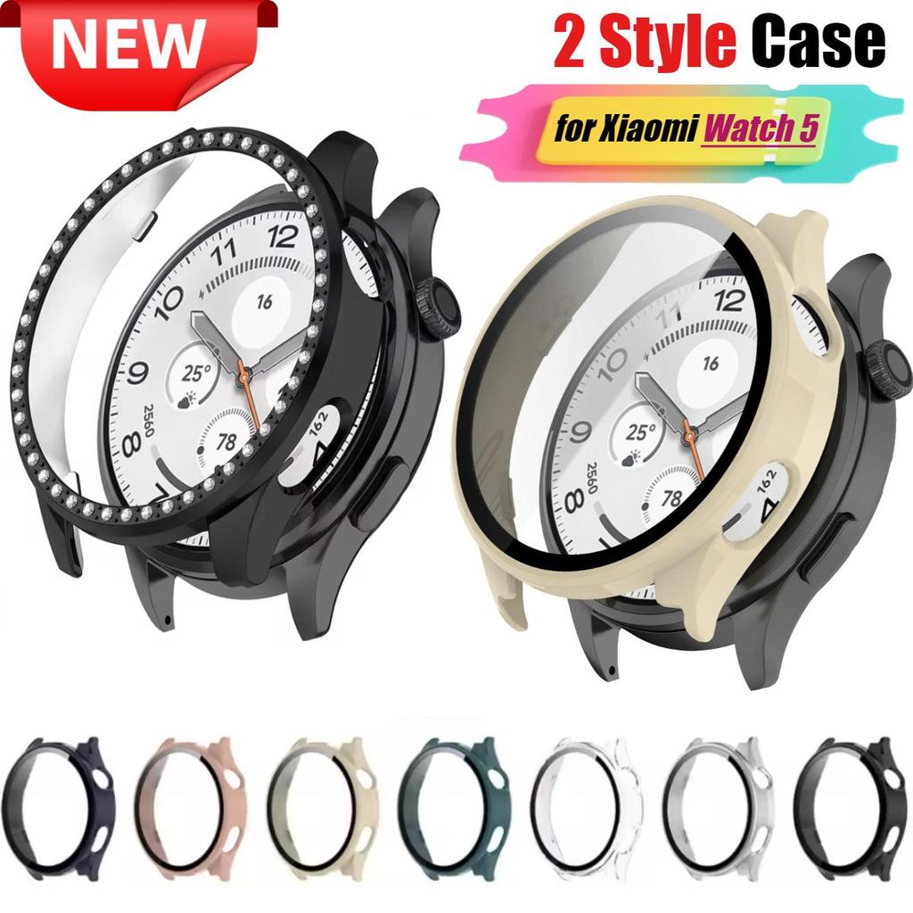 กระจกนิรภัย + PC สําหรับ Xiaomi Watch 5 Full Shell หน้าจอเพชร Protector กันชนสําหรับ Xiaomi Watch 5 