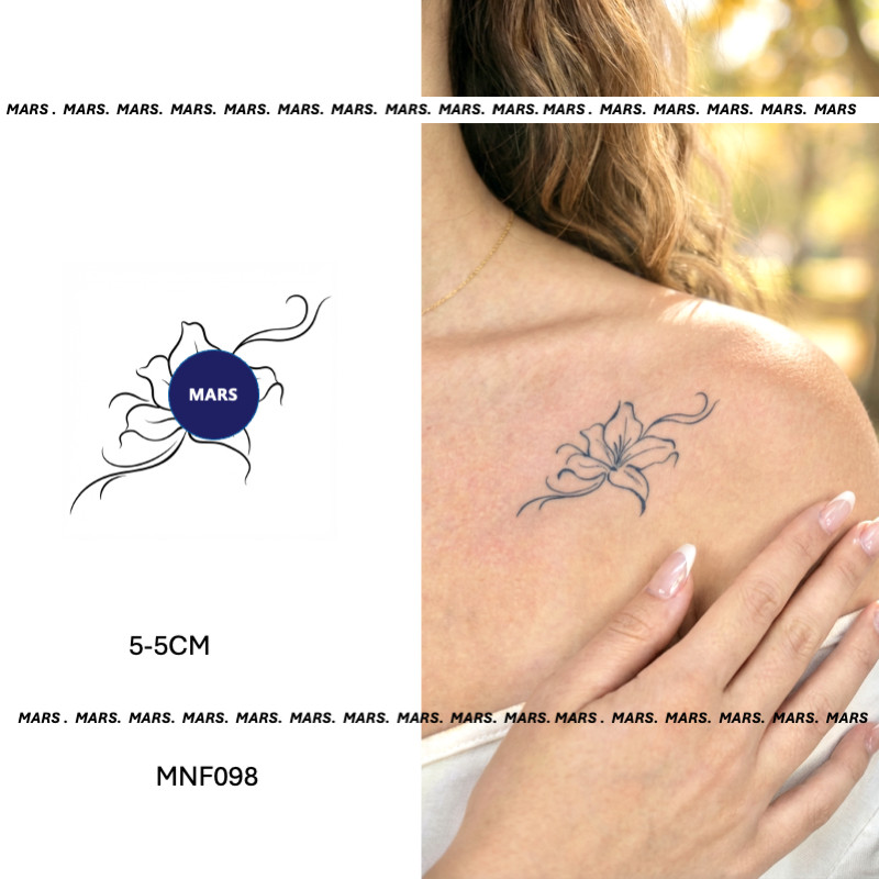 Mars TattooNEW Technology Magic ติดทนนาน 2 สัปดาห์ รอยสักกึ่งถาวร รอยสักชั่วคราว สติ๊กเกอร์รอยสัก "Minimalist Lily Line Art", MNF098