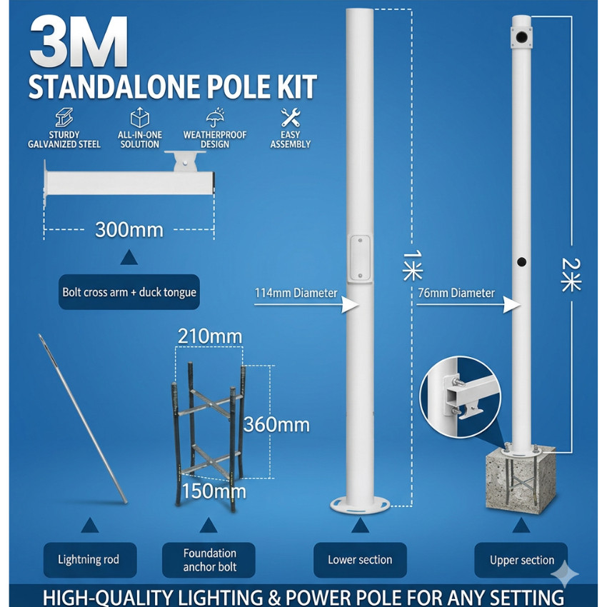 GLINK เสาติดกล้องวงจรปิด CCTV สูง 3-4 เมตร รุ่น Standalone Pole พร้อมชุดติดตั้ง