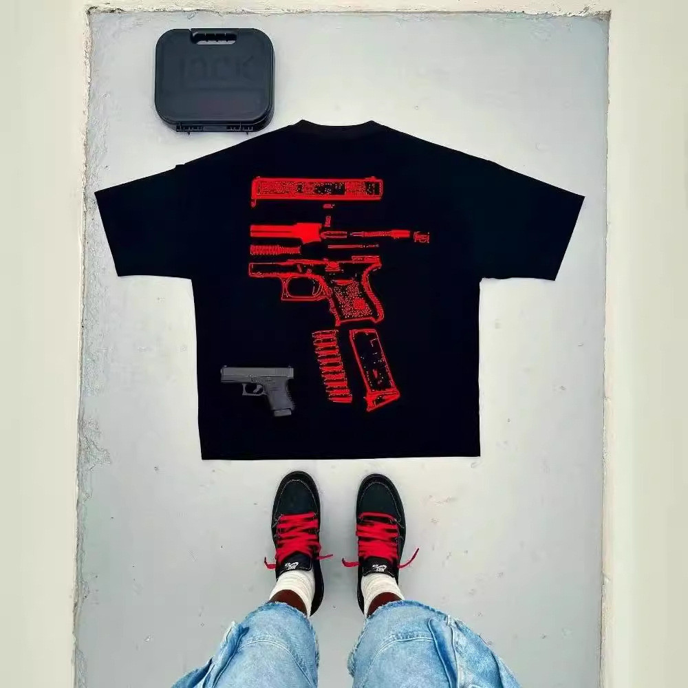 เสื้อยืดผู้ชาย Y2K เสื้อผู้ชาย Harajuku Hip-Hop รูปแบบเรา Trust พิมพ์รอบคอผ้าฝ้ายเสื้อยืดขนาดใหญ่