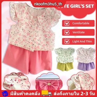 ชุดฤดูร้อนสไตล์เกาหลีสำหรับเด็กผู้หญิง - กางเกงขาสั้นลายดอกไ…