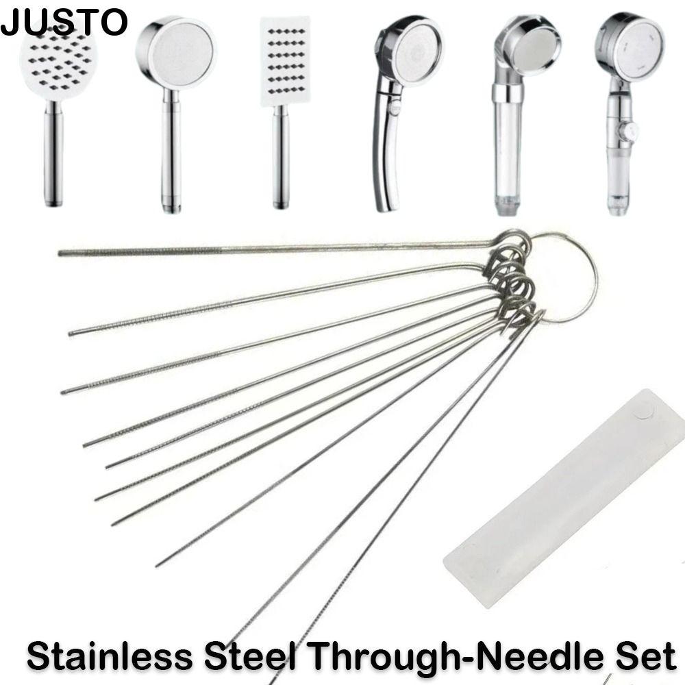 JUSTO 10 ชิ้น/กล่องสแตนเลสเข็มแปรงชุด, ตัดเชื่อมหัวฝักบัวสแตนเลสผ่านเข็ม, อาบน้ําทําความสะอาดเครื่องมือ Dredge 0.4-1.6 มม.เชื่อมซ่อมเครื่องมือ