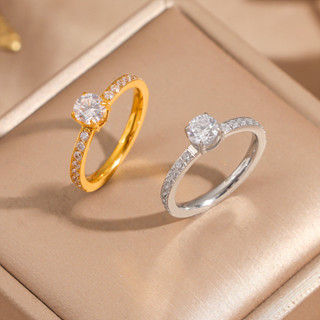 ไทเทเนียมเหล็กแหวนเคลือบทองหญิงเพชรสีขาวเพทายสี่กฎหมายคู่ข้อ…