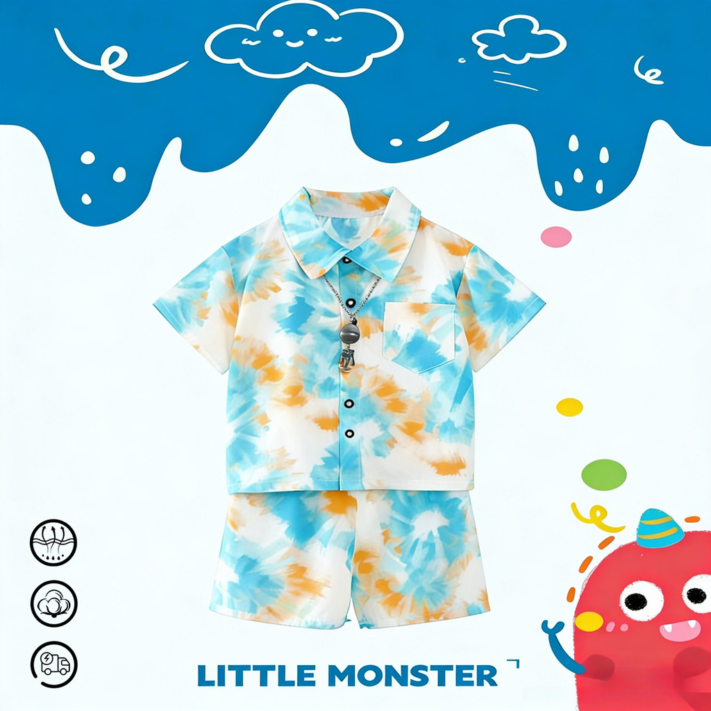 ชุดเสื้อฮาวาย ชุดเสื้อเชิ้ตเด็ก เสื้อ +กางเกง ลายสวย ผ้านิ่ม ใส่เที่ยวสวยมากๆ【DA-G】