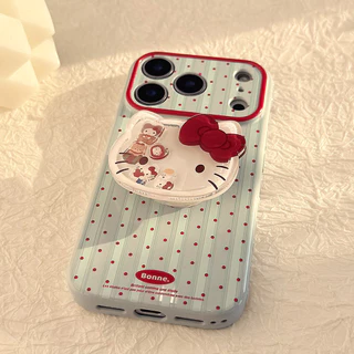 น่ารักการ์ตูน KT แมวเคสโทรศัพท์สําหรับ IPhone 17 PRO MAX 16 15 14 13 12 11 PRO MAX 3D Love Heart ถุงลมนิรภัยกันกระแทกกันชน Soft TPU ปกหลังพร้อมตุ๊กตาผู้ถือขาตั้ง