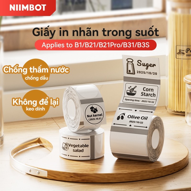 กระดาษฉลาก Niimbot B1/B21/B21Pro/B31/B3S สีโปร่งใสกันน้ําและทนน้ํามัน