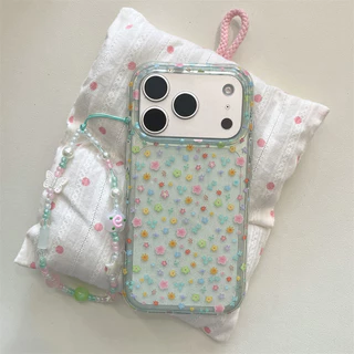 สําหรับ iphone Case 17 Pro Max 16 Pro Max 15 Pro Max เคสโทรศัพท์ลายดอกไม้สีเขียวโปร่งแสง
