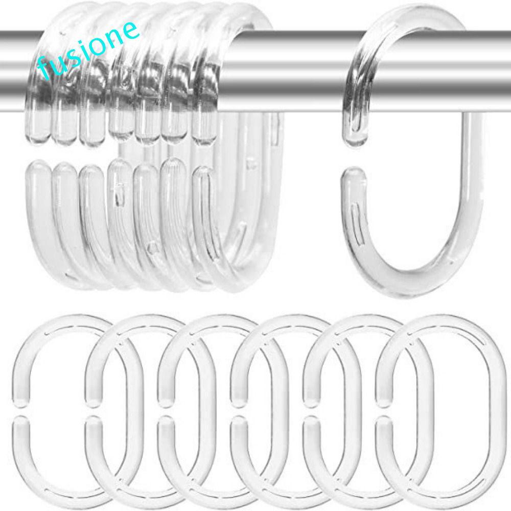 FUSIONEDGE 24 ชิ้นรูปตัว C, แหวนม่านอาบน้ําแบบถอดได้พลาสติก, การติดตั้งฝักบัวแบบห่วงตาบอดแบบใสเรียบง