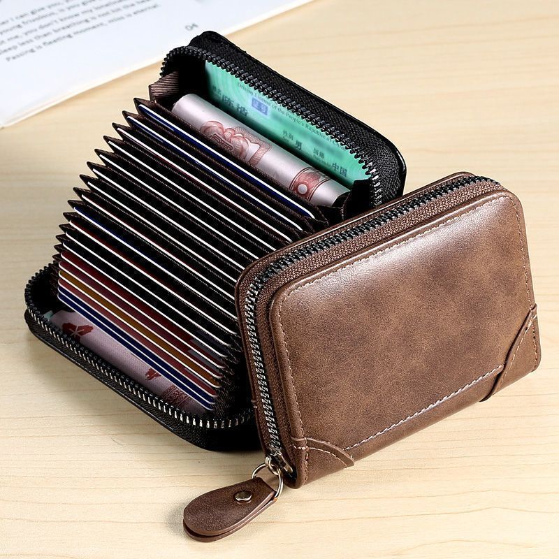 wallet cardholder ของแท้หนังเนื้อ Anti-theft แปรงผู้ชายธุรกิจผู้ถือบัตร Anti-degaussing Multi-card I