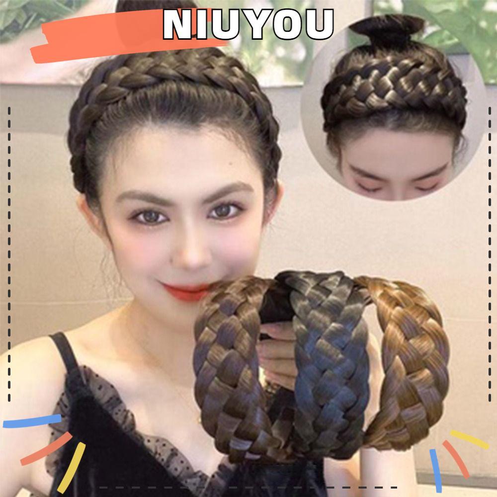 NIUYOU วิกผม Braid แถบคาดศีรษะหนาร้อน Fishbone Braid วิกผม Hairband