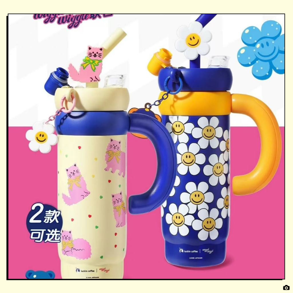 2026 Luckin Coffee X Wiggle Wiggle ข้อต่อรอบแก้วเก็บความร้อนสแตนเลส กระเป๋าผ้าแคนวาส แก้ว