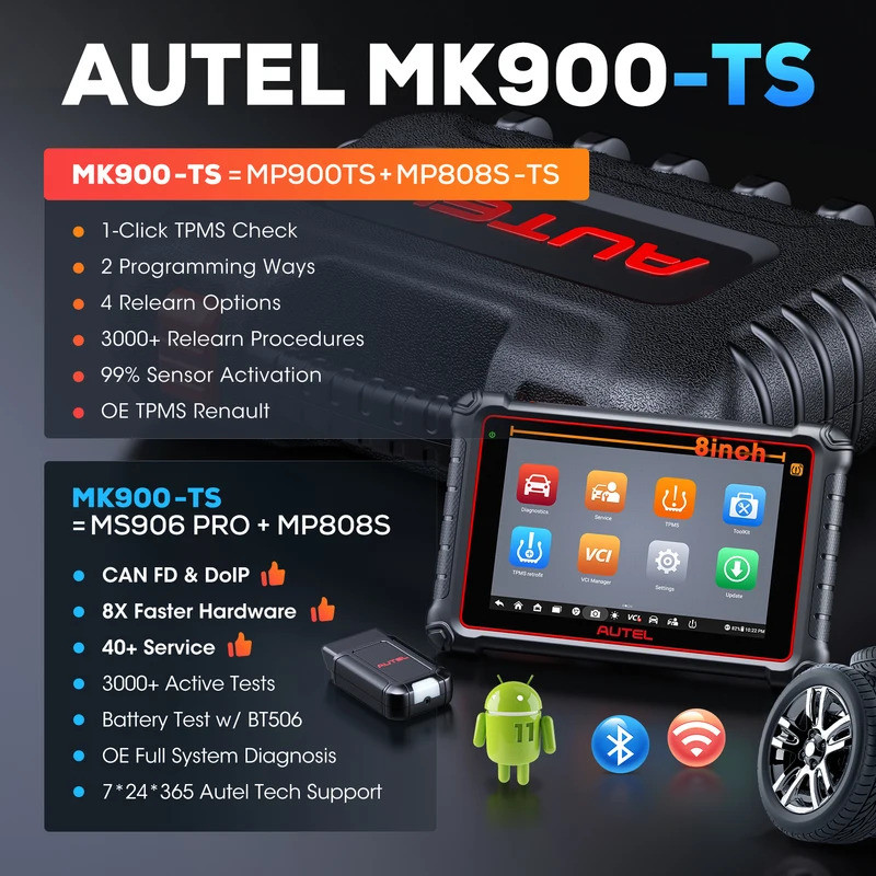 Autel MK900-TS TPMS เครื่องมือวินิจฉัย Bidirectional DoIP/CAN FD 8 นิ้วเครื่องมือสแกนอัตโนมัติอัปเดต
