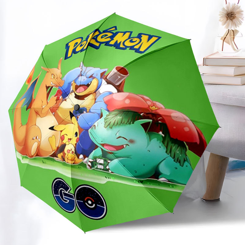 ร่ม Pokemon Go Adventure พร้อมดีไซน์ Charizard Pikachu และ Bulbasaur ร่มพับอัตโนมัติ