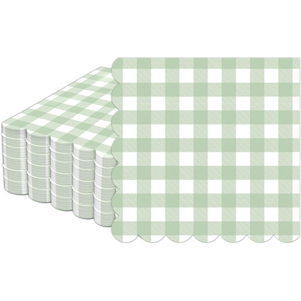 50 ชิ้น 6.5 x 6.5 นิ้ว Sage สีเขียวลายสก๊อตผ้าเช็ดปาก Sage สีเขียวและสีขาว Party ตกแต่ง Checkered Sc