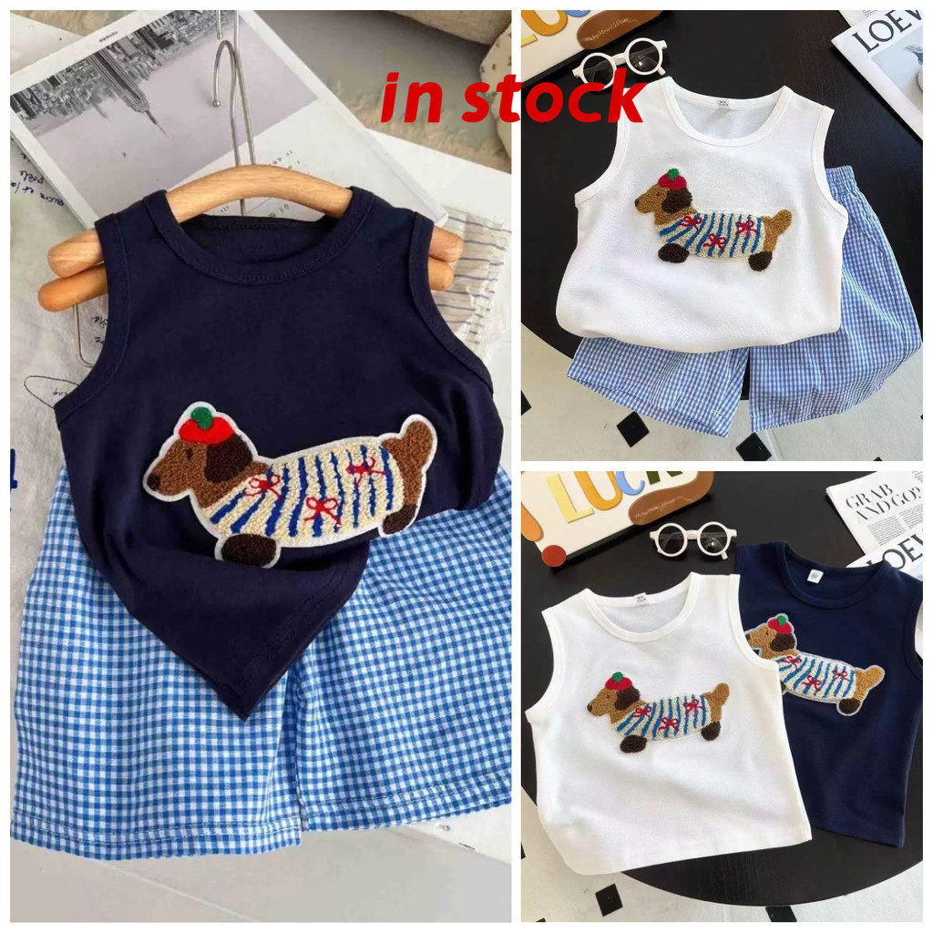 [Grojoy] เสื้อกั๊กและกางเกงขาสั้นเด็กชาย ปี 2026 สไตล์การ์ตูน ทำจากผ้าฝ้ายแท้ GRL916