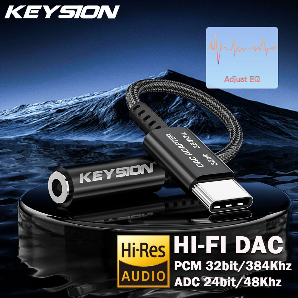 KEYSION Type-C ถึง 3.5 มม.USB DAC ADC 24bit/48kHz Live Streaming HD Call ปรับ EQ 32bit/384kHz HiFi ถ