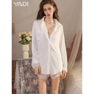 【YADI】🔥พร้อมส่ง ชุดเซ็กซี่ สไตล์เกาหลี ลูกไม้ ชุดนอนเซ็ต ชุดนอน 2 ชิ้น เสื้อเชิ้ตสีขาว กางเกงขาสั้น ใส่สบาย