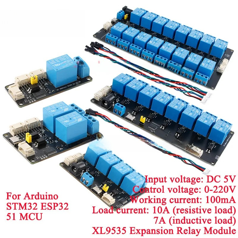 XL9535 1 2 4 8 16 Way ช่องขยายรีเลย์โมดูล 5V แหล่งจ่ายไฟ Optocoupler บอร์ดแยก IIC I2C การสื่อสาร ESP
