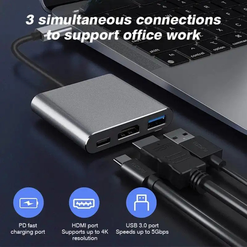 USB HUB ประเภท C ถึง HDMI Digital AV Multiport อะแดปเตอร์ USB 3.1 Hub ประเภท C ถึง USB 3.0/ HDMI/Typ