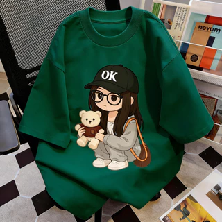 TEE·SHOP🍀 เสื้อยืดโอเวอร์ไซส์ แบบเกาหลีเท่ๆ "Teddy Girl" ลายพิมพ์เหมือนปัก ผ้านิ่มใส่สบาย ส่งปลายทางได้ S-3XL 📦
