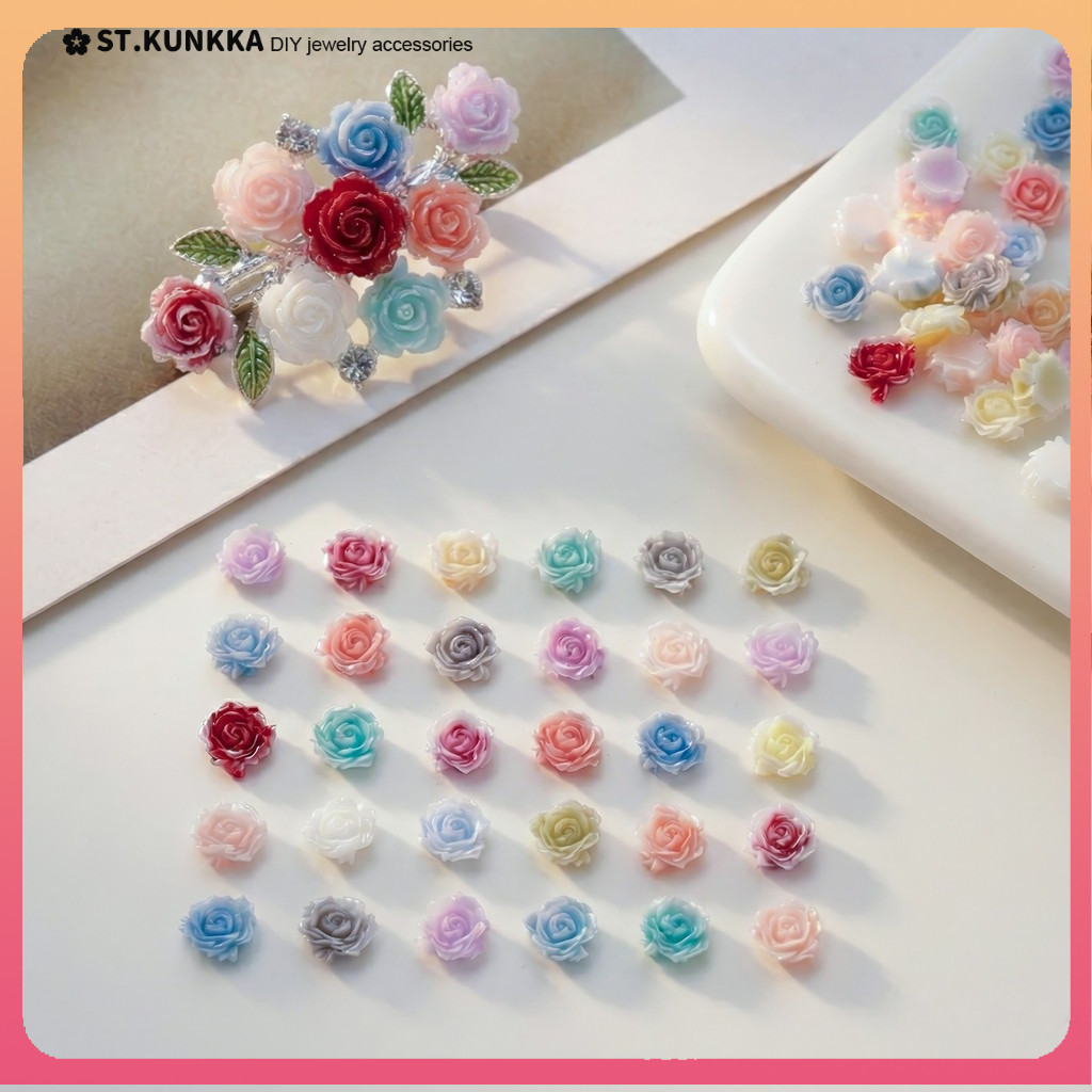 St.Kunkka 50 ชิ้นเรซิ่นโรーズแพทช์สีสันสดใส อุปกรณ์DIYสำหรับต่างหูและสร้อยข้อมือ