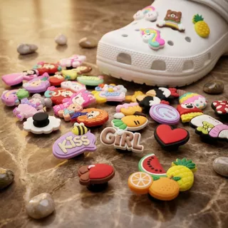 S0490 สุ่มลาย Crocs Jibbitz jibbit 1ชิ้น ยางPVC จิบิ ตัวติดรองเท้า อุปกรณ์DIY ตกแต่งรองเท้า
