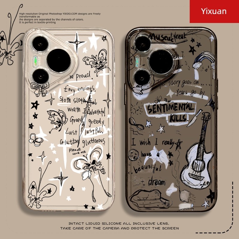 เคสไอโฟน6splus เคส ribbon Graffiti กีตาร์ผีเสื้อเคสโทรศัพท์เหมาะสําหรับ Huawei pura80pro คู่ mate70 