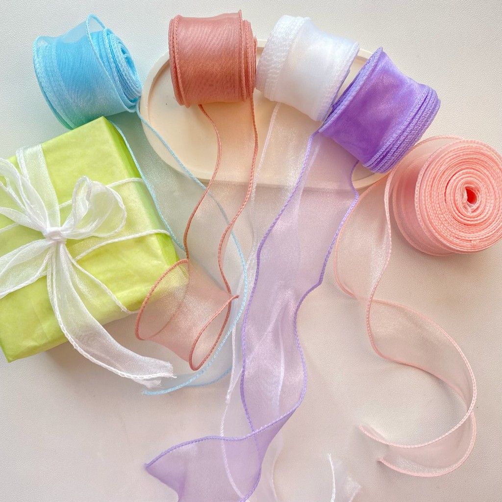 ริบบิ้นห่อของขวัญ ~ ผ้าทูลล์หางปลา ผ้าทูลล์สำหรับเย็บขอบ DIY วัสดุทำรองเท้า ช่อดอกไม้ ริบบิ้นห่อของข