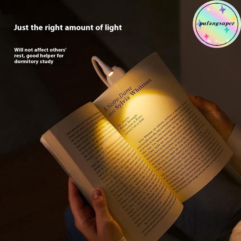 Pufangsuper Mini LED Book Light Eye Protection คลิปปรับได้ 360° Flip Study Lamp แบบชาร์จไฟได้ 3 สีสําหรับการเดินทางห้องนอนอ่านหนังสือ TH