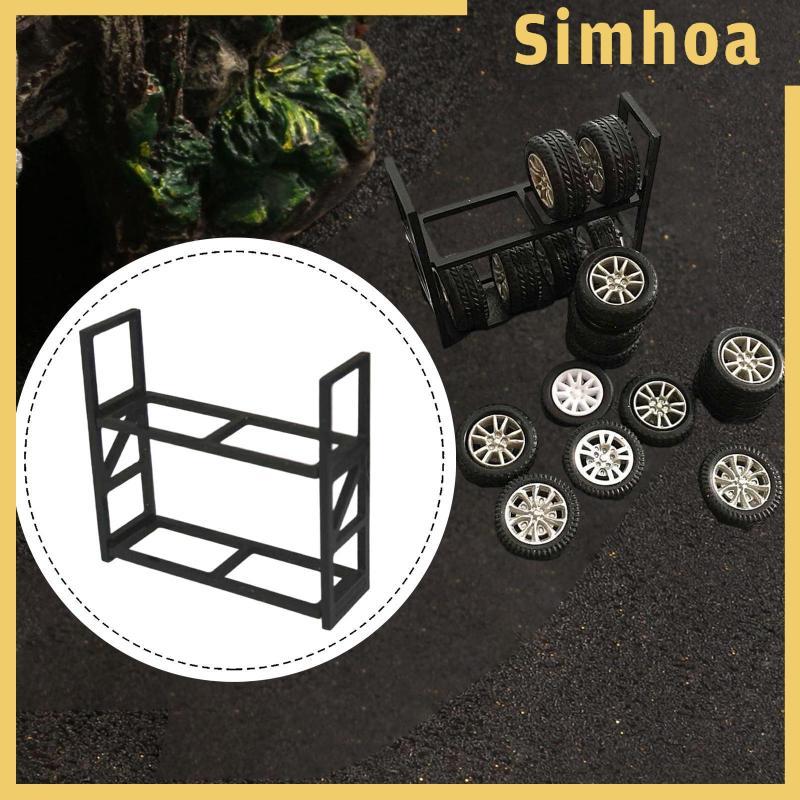 [SIMHOA] 1/64 Scale Tyre Rack Garage Shelving Holder, Rustproof,Mini Scenery Accessories Multi Tyre,