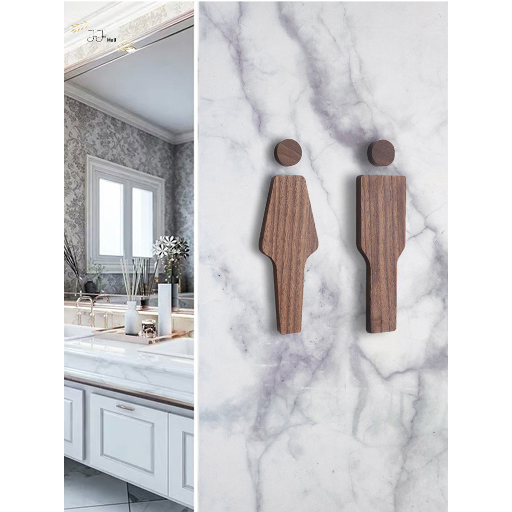 JiuJiuSolid Wood Toilet Signs สําหรับผู้ชายและผู้หญิงป้ายห้องน้ํา WC House Signs สติกเกอร์